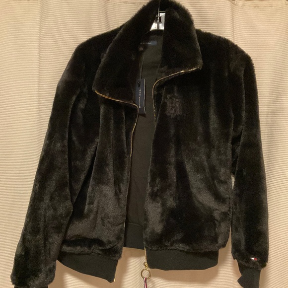 Tommy Hilfiger Plush Faux Fur Bomber Jacket - Picture 1 of 10